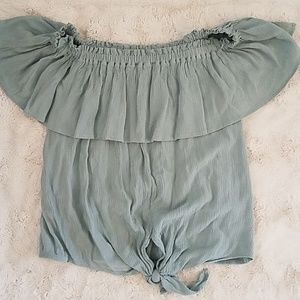 Off the shoulder tie front top